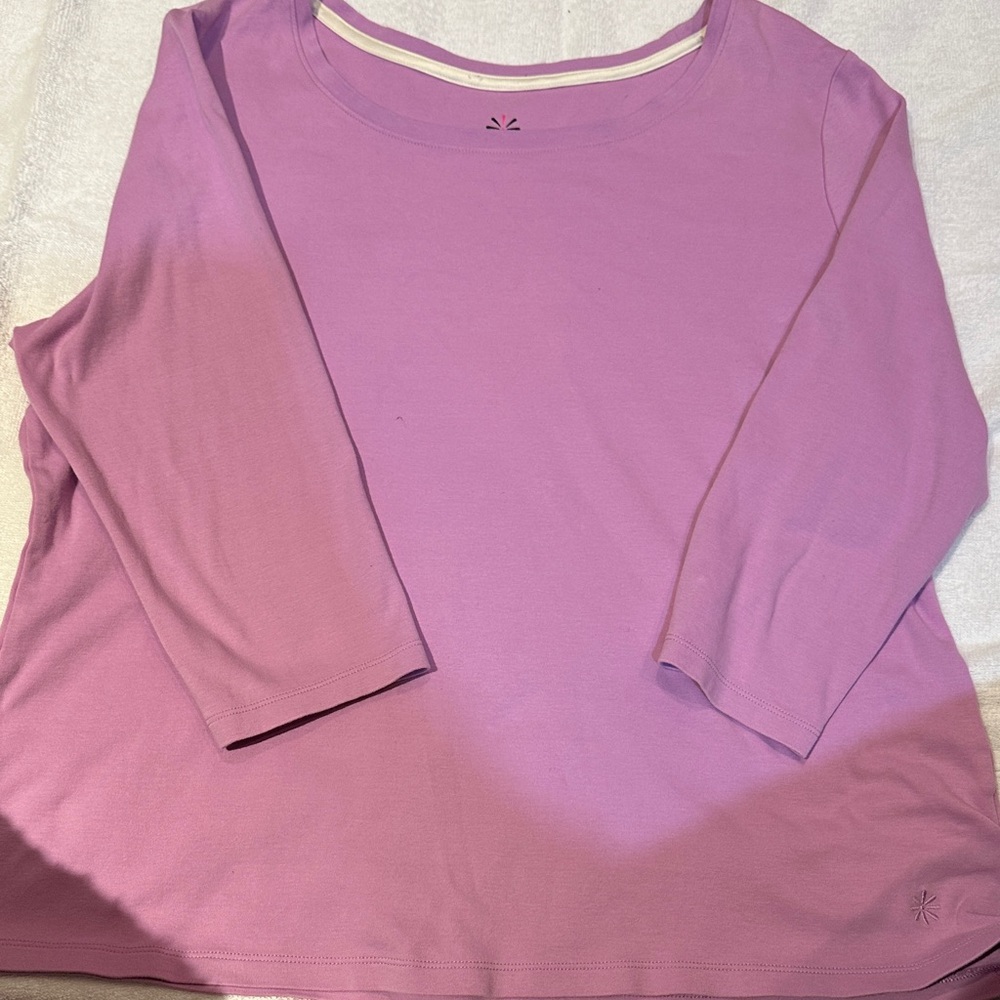 Isaac Mizrahi Essentials Lavender Scoop Neck 3/4 Sleeve Top Size XL